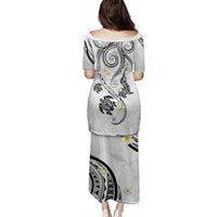 Polynesia Tribal Family Matching Puletasi and Hawaiian Shirt White Plumeria Tentacles