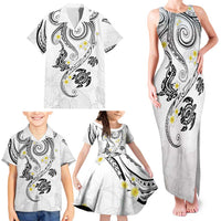 Polynesia Tribal Family Matching Tank Maxi Dress and Hawaiian Shirt White Plumeria Tentacles