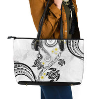 Polynesia Tribal Leather Tote Bag White Plumeria Tentacles