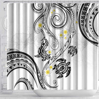 Polynesia Tribal Shower Curtain White Plumeria Tentacles