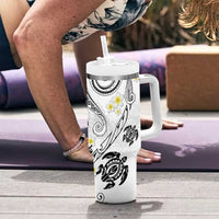 Polynesia Tribal Tumbler With Handle White Plumeria Tentacles