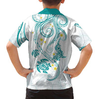 Polynesia Tribal Family Matching Puletasi and Hawaiian Shirt Teal Plumeria Tentacles