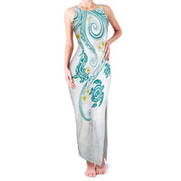 Polynesia Tribal Family Matching Tank Maxi Dress and Hawaiian Shirt Teal Plumeria Tentacles