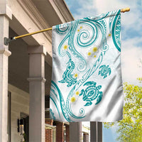 Polynesia Tribal Garden Flag Teal Plumeria Tentacles
