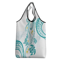Polynesia Tribal Grocery Bag Teal Plumeria Tentacles