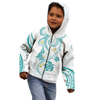 Polynesia Tribal Kid Hoodie Teal Plumeria Tentacles