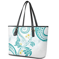 Polynesia Tribal Leather Tote Bag Teal Plumeria Tentacles