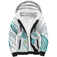 Polynesia Tribal Sherpa Hoodie Teal Plumeria Tentacles