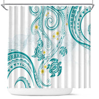 Polynesia Tribal Shower Curtain Teal Plumeria Tentacles