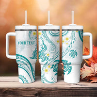 Polynesia Tribal Tumbler With Handle Teal Plumeria Tentacles