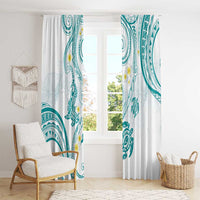 Polynesia Tribal Window Curtain Teal Plumeria Tentacles