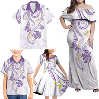 Polynesia Tribal Family Matching Off Shoulder Maxi Dress and Hawaiian Shirt Lilac Plumeria Tentacles