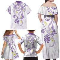 Polynesia Tribal Family Matching Off Shoulder Maxi Dress and Hawaiian Shirt Lilac Plumeria Tentacles