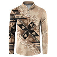 Bula Fiji Plumeria Tagimoucia Salusalu Beige Button Sweatshirt Kaiviti Masi LT7 Beige - Polynesian Pride