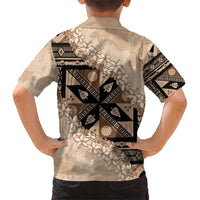 Bula Fiji Plumeria Tagimoucia Salusalu Beige Family Matching Short Sleeve Bodycon Dress and Hawaiian Shirt Kaiviti Masi LT7 - Polynesian Pride