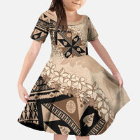 Bula Fiji Plumeria Tagimoucia Salusalu Beige Family Matching Tank Maxi Dress and Hawaiian Shirt Kaiviti Masi LT7 Daughter's Dress Beige - Polynesian Pride