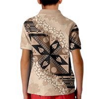 Bula Fiji Plumeria Tagimoucia Salusalu Beige Kid Polo Shirt Kaiviti Masi LT7 - Polynesian Pride