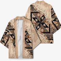 Bula Fiji Plumeria Tagimoucia Salusalu Beige Kimono Kaiviti Masi - Polynesian Pride