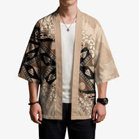 Bula Fiji Plumeria Tagimoucia Salusalu Beige Kimono Kaiviti Masi - Polynesian Pride