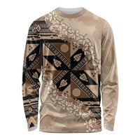 Bula Fiji Plumeria Tagimoucia Salusalu Beige Long Sleeve Shirt Kaiviti Masi LT7 Unisex Beige - Polynesian Pride