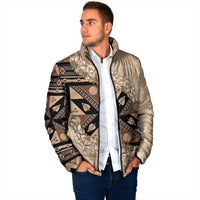 Bula Fiji Plumeria Tagimoucia Salusalu Beige Padded Jacket Kaiviti Masi - Polynesian Pride