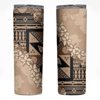 Bula Fiji Plumeria Tagimoucia Salusalu Beige Skinny Tumbler Kaiviti Masi LT7 Beige - Polynesian Pride