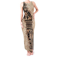 Bula Fiji Plumeria Tagimoucia Salusalu Beige Tank Maxi Dress Kaiviti Masi LT7 Women Beige - Polynesian Pride