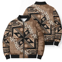 Bula Fiji Plumeria Tagimoucia Salusalu Mocha Bomber Puffer Jacket Kaiviti Masi - Polynesian Pride