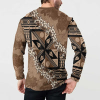 Bula Fiji Plumeria Tagimoucia Salusalu Mocha Button Sweatshirt Kaiviti Masi - Polynesian Pride