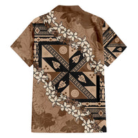 Bula Fiji Plumeria Tagimoucia Salusalu Mocha Family Matching Off Shoulder Maxi Dress and Hawaiian Shirt Kaiviti Masi LT7 - Polynesian Pride