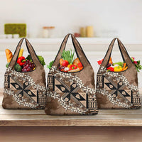 Bula Fiji Plumeria Tagimoucia Salusalu Mocha Grocery Bag Kaiviti Masi - Polynesian Pride
