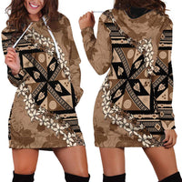 Bula Fiji Plumeria Tagimoucia Salusalu Mocha Hoodie Dress Kaiviti Masi LT7 - Polynesian Pride