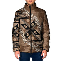 Bula Fiji Plumeria Tagimoucia Salusalu Mocha Padded Jacket Kaiviti Masi - Polynesian Pride