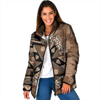 Bula Fiji Plumeria Tagimoucia Salusalu Mocha Padded Jacket Kaiviti Masi - Polynesian Pride