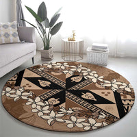 Bula Fiji Plumeria Tagimoucia Salusalu Mocha Round Carpet Kaiviti Masi - Polynesian Pride