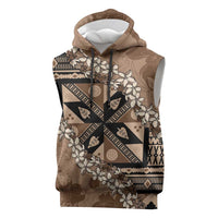 Bula Fiji Plumeria Tagimoucia Salusalu Mocha Sleeveless Hoodie Kaiviti Masi - Polynesian Pride