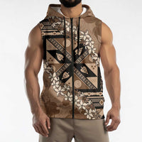 Bula Fiji Plumeria Tagimoucia Salusalu Mocha Sleeveless Zip Hoodie Kaiviti Masi - Polynesian Pride