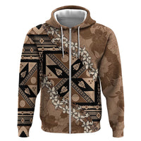 Bula Fiji Plumeria Tagimoucia Salusalu Mocha Zip Hoodie Kaiviti Masi LT7 Zip Hoodie Mocha - Polynesian Pride