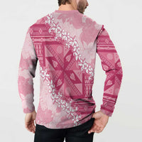 Bula Fiji Plumeria Tagimoucia Salusalu Pink Button Sweatshirt Kaiviti Masi - Polynesian Pride