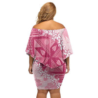 Bula Fiji Plumeria Tagimoucia Salusalu Pink Family Matching Off Shoulder Short Dress and Hawaiian Shirt Kaiviti Masi LT7 - Polynesian Pride