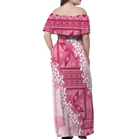 Bula Fiji Plumeria Tagimoucia Salusalu Pink Off Shoulder Maxi Dress Kaiviti Masi LT7 - Polynesian Pride
