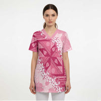 Bula Fiji Plumeria Tagimoucia Salusalu Pink Scrub Top Kaiviti Masi - Polynesian Pride