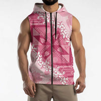 Bula Fiji Plumeria Tagimoucia Salusalu Pink Sleeveless Zip Hoodie Kaiviti Masi LT7 - Polynesian Pride