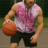 Bula Fiji Plumeria Tagimoucia Salusalu Pink Sleeveless Zip Hoodie Kaiviti Masi LT7 - Polynesian Pride