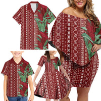 Women's Day Samoa Malu Tattoo Inspired Mix Teuila Family Matching Off Shoulder Short Dress and Hawaiian Shirt Scarlet LT7 - Polynesian Pride