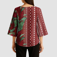 Women's Day Samoa Malu Tattoo Inspired Mix Teuila Kimono Sleeve Blouse Scarlet