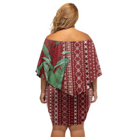 Women's Day Samoa Malu Tattoo Inspired Mix Teuila Off Shoulder Short Dress Scarlet