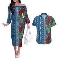 Women's Day Samoa Malu Tattoo Inspired Mix Teuila Couples Matching Off The Shoulder Long Sleeve Dress and Hawaiian Shirt Royal Blue LT7 Royal Blue - Polynesian Pride
