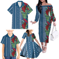 Women's Day Samoa Malu Tattoo Inspired Mix Teuila Family Matching Off The Shoulder Long Sleeve Dress and Hawaiian Shirt Royal Blue LT7 - Polynesian Pride
