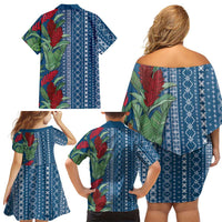 Women's Day Samoa Malu Tattoo Inspired Mix Teuila Family Matching Off Shoulder Short Dress and Hawaiian Shirt Royal Blue LT7 - Polynesian Pride